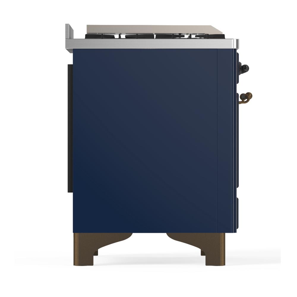 Ilve UM48FNR3MBBLP Ilve Um48Fnr3Mbblp Majestic Iii 48 Inch Dual Fuel Range With 8 Burners And Griddle, Dual Function Burner Up To 25,000 Btu (Liquid Propane, Triple Glass Door, Midnight Blue, Burnished)