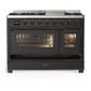 Ilve UM48FNR3MGBLP Ilve Um48Fnr3Mgblp Majestic Iii 48 Inch Dual Fuel Range With 8 Burners And Griddle, Dual Function Burner Up To 25,000 Btu (Liquid Propane, Triple Glass Door, Graphite Matte, Burnished)