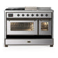 Ilve UM48FSNR3SSBLP Ilve Um48Fsnr3Ssblp Majestic Iii 48 Inch Dual Fuel Range With 5 Black Brass Burners, Griddle And French Top, Dual Function Burner Up To 25,000 Btu (Liquid Propane, Triple Glass Door, Stainless Steel, Burnished)