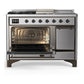 Ilve UM48FSQNR3SSB Ilve Um48Fsqnr3Ssb Majestic Iii 48 Inch Dual Fuel Range With 5 Black Brass Burners, Griddle And French Top, Dual Function Burner Up To 25,000 Btu (Natural Gas, Solid Door, Stainless Steel, Burnished)