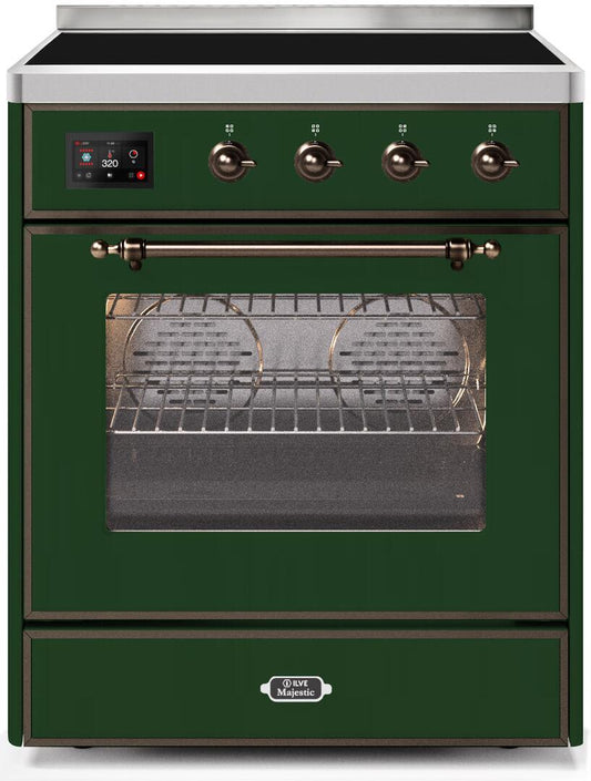 Ilve UMI30NE3EGB Majestic Ii 30 Inch Electric Freestanding Range In Emerald Green With Bronze Trim