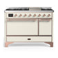 Ilve UM48FQNR3AWPLP Ilve Um48Fqnr3Awplp Majestic Iii 48 Inch Dual Fuel Range With 8 Burners And Griddle, Dual Function Burner Up To 25,000 Btu (Liquid Propane, Solid Door, Antique White, Copper)