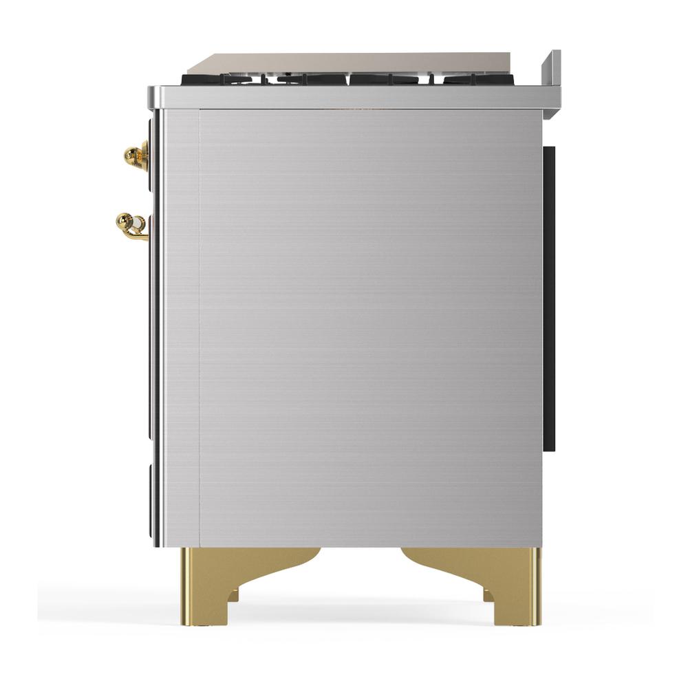 Ilve UM36FNR3SSGLP Ilve Um36Fnr3Ssglp Majestic Iii 36 Inch Dual Fuel Range With 6 Black Brass Burners And Griddle, Dual Function Burner Up To 25,000 Btu (Triple Glass Door, Stainless Steel, Brass, Liquid Propane)
