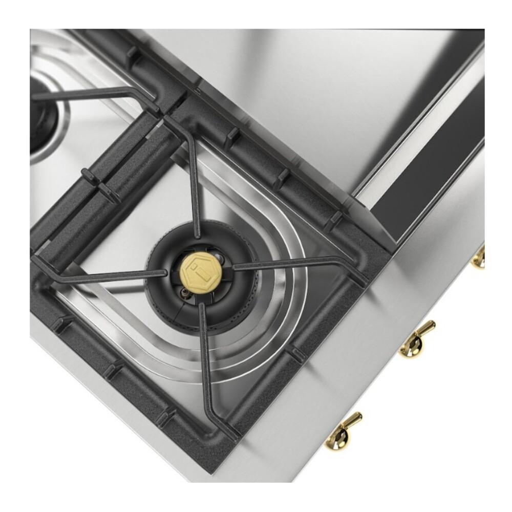 Ilve UHCP48FNSSGLP Ilve Uhcp48Fnssglp Nostalgie Ii 48 Inch Built-In Gas Rangetop With Griddle, In Stainless Steel (Liquid Propane, Brass)