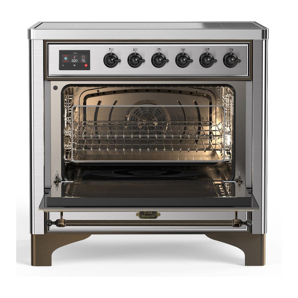 Ilve UMIB36NR3SSB Ilve Umib36Nr3Ssb Majestic Iii 36 Inch Induction Range With 6 Elements, 3.5 Cu. Ft. Total Oven Capacity (Triple Glass Door, Stainless Steel, Burnished)