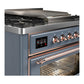 Ilve UM36FNR3BGP Ilve Um36Fnr3Bgp Majestic Iii 36 Inch Dual Fuel Range With 6 Black Brass Burners And Griddle, Dual Function Burner Up To 25,000 Btu (Triple Glass Door, Blue Grey, Copper, Natural Gas)