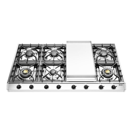 Ilve UHCP1265FNSSB Ilve Uhcp1265Fnssb Nostalgie Ii 48 Inch Gas Cooktop With 8 Burners, Griddle, In Stainless Steel (Natural Gas, Burnished)