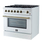 Forno FFSGS627736WHT Marco 36-Inch Gas Range White & Antique Brass Design, 6 Burners 67,000 Btu, 5.36 Cu.Ft. Convection Oven