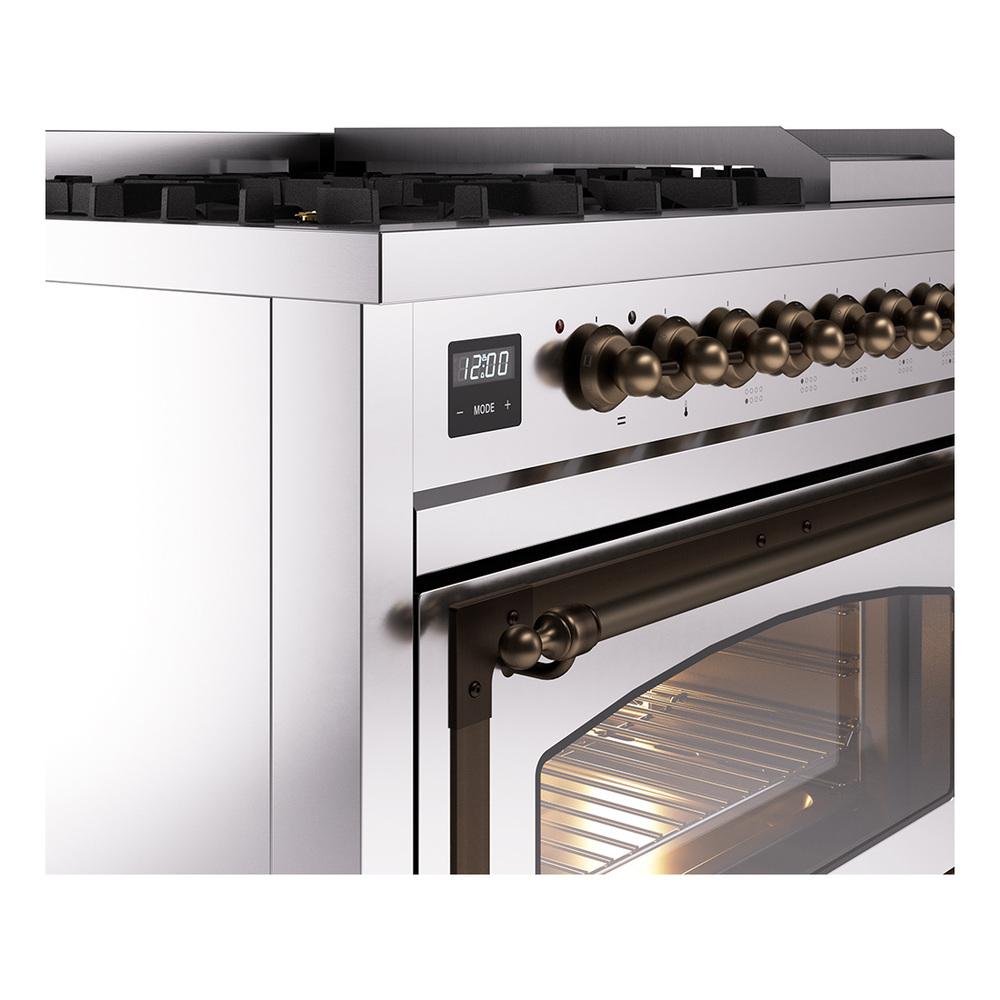 Ilve UN48FNMPSSBLP Ilve Un48Fnmpssblp Nostalgie Ii Noblesse 48" Dual Fuel Range (8 Sealed Burners + Griddle, Liquid Propane, Triple Glass Door, Stainless Steel, Burnished)
