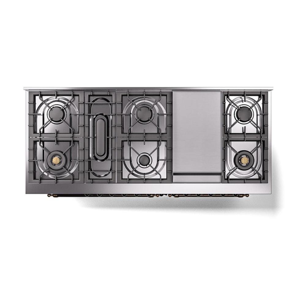 Ilve UN60FNMPEGBLP Ilve Un60Fnmpegblp Nostalgie Ii Noblesse 60" Dual Fuel Range (9 Sealed Burners + Griddle, Liquid Propane, Triple Glass Door, Emerald Green, Burnished)