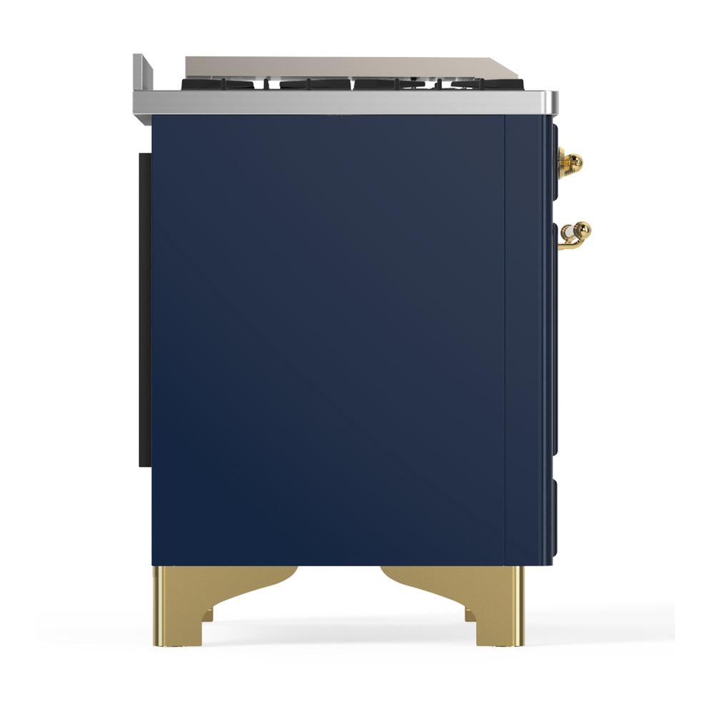 Ilve UMD40FNR3MBGLP Ilve Umd40Fnr3Mbglp Majestic Iii 40 Inch Dual Fuel Range With 6 Burners And Griddle, Dual Function Burner Up To 25,000 Btu (Liquid Propane, Triple Glass Door, Midnight Blue, Brass)