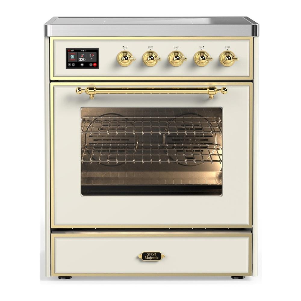 Ilve UMIB30NR3AWG Ilve Umib30Nr3Awg Majestic Iii 30 Inch Induction Range With 4 Elements, 4 Cu. Ft. Oven Capacity (Triple Glass Door, Antique White, Brass)