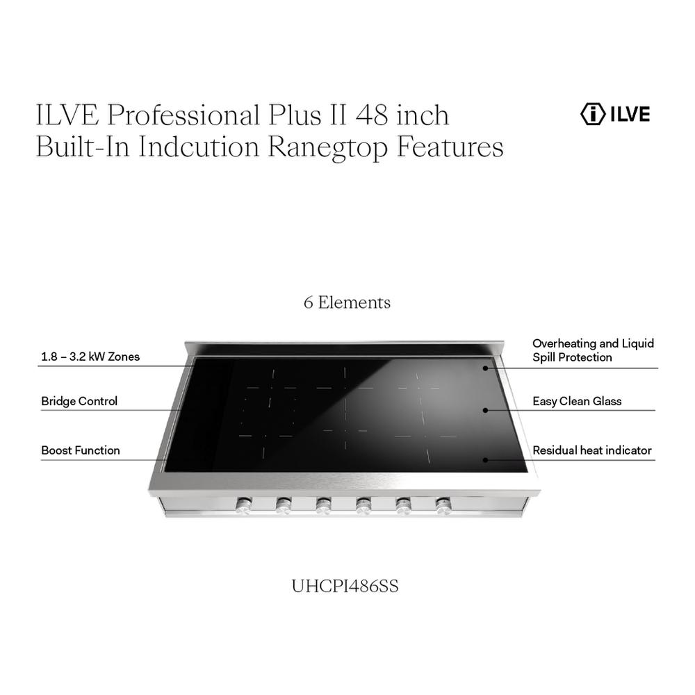 Ilve UHCPI486SS Ilve Uhcpi486Ss Professional Plus Ii 48 Inch Built-In Induction Rangetop, In Stainless Steel