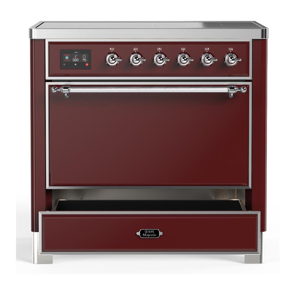 Ilve UMIB36QNR3BUC Ilve Umib36Qnr3Buc Majestic Iii 36 Inch Induction Range With 6 Elements, 3.5 Cu. Ft. Total Oven Capacity (Solid Door, Burgundy, Chrome)