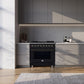 Forno FFSGS612536BLK Forno Massimo 36 Inch Freestanding Dual Fuel Range In Black With Antique Brass Accessories, 6 Burners, 5.36 Cu. Ft. Convection Oven