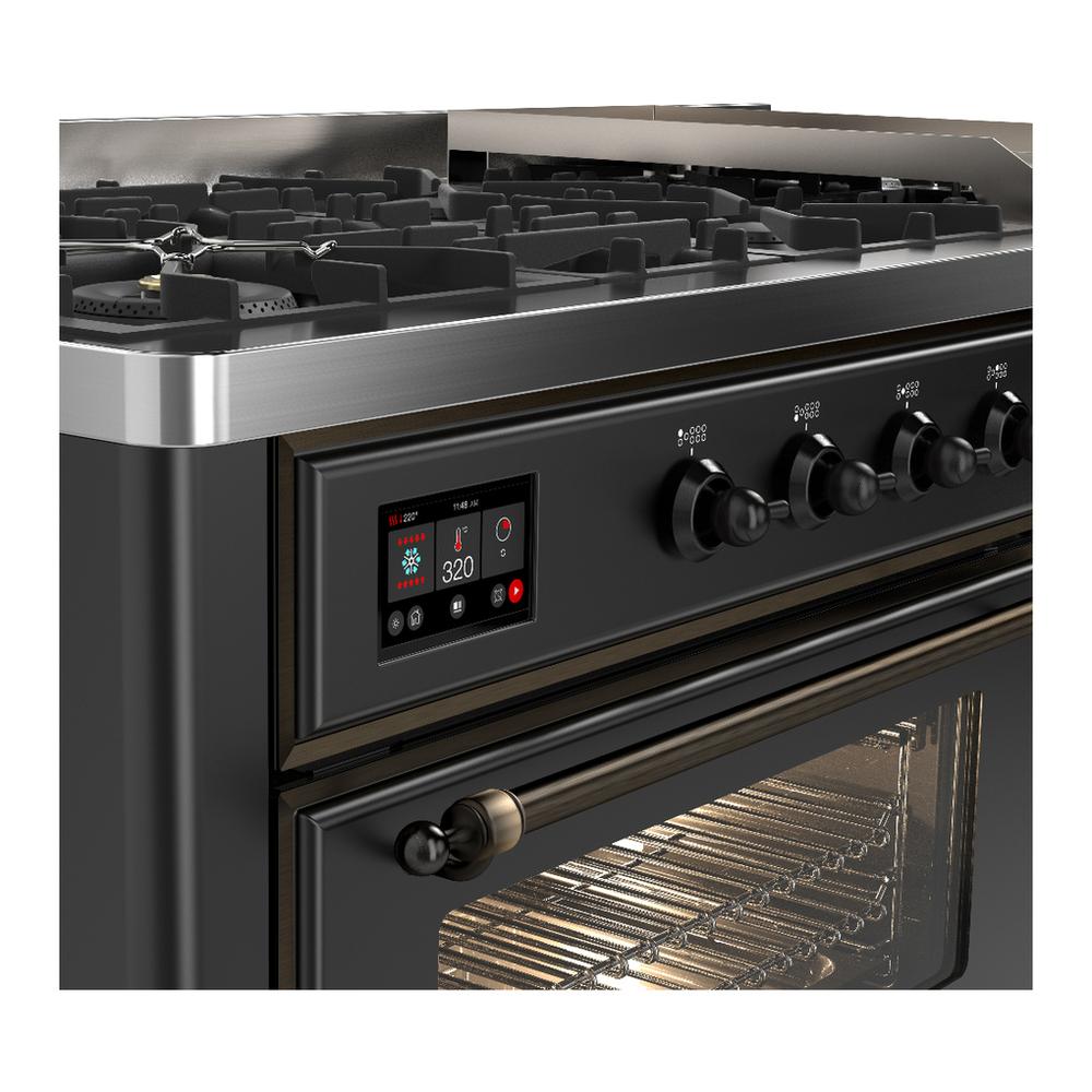 Ilve UM60FNR3MGBLP Ilve Um60Fnr3Mgblp Majestic Iii 60 Inch Dual Fuel Range With 9 Burners And Griddle, Dual Function Burner Up To 25,000 Btu (Liquid Propane, Triple Glass Door, Graphite Matte, Burnished)