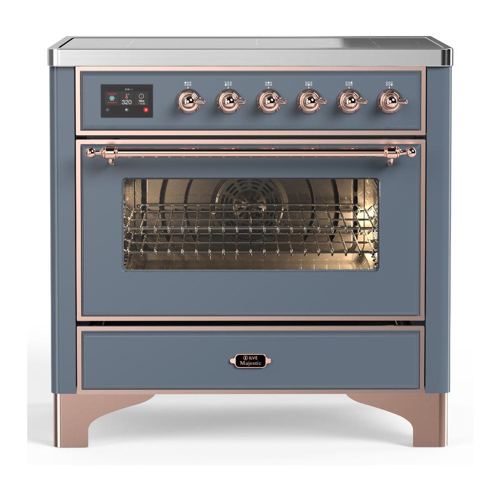 Ilve UMIB36NR3BGP Ilve Umib36Nr3Bgp Majestic Iii 36 Inch Induction Range With 6 Elements, 3.5 Cu. Ft. Total Oven Capacity (Triple Glass Door, Blue Grey, Copper)