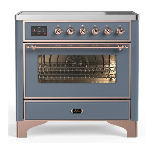 Ilve UMIB36NR3BGP Ilve Umib36Nr3Bgp Majestic Iii 36 Inch Induction Range With 6 Elements, 3.5 Cu. Ft. Total Oven Capacity (Triple Glass Door, Blue Grey, Copper)