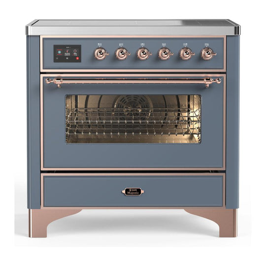 Ilve UMIB36NR3BGP Ilve Umib36Nr3Bgp Majestic Iii 36 Inch Induction Range With 6 Elements, 3.5 Cu. Ft. Total Oven Capacity (Triple Glass Door, Blue Grey, Copper)