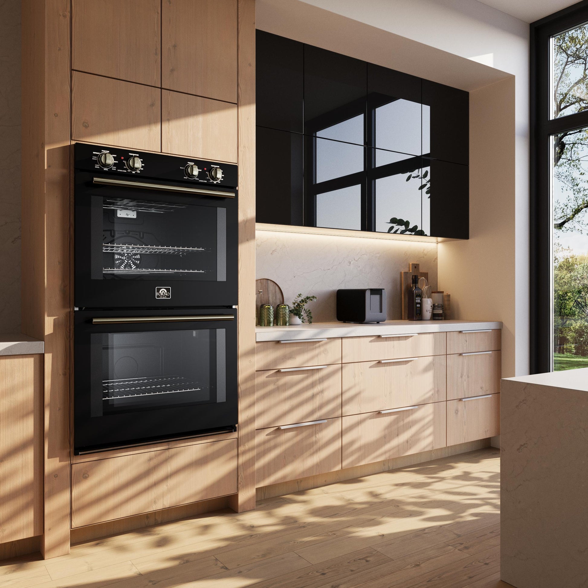 Forno FBOEL132430BLK Forno Vomero 30-Inch Double Wall Oven, Black, 10 Cu.Ft Total Capacity, 7100W Convection, Mechanical Controls, Manuel Steam Clean