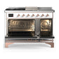 Ilve UM48FSNR3WHPLP Ilve Um48Fsnr3Whplp Majestic Iii 48 Inch Dual Fuel Range With 5 Black Brass Burners, Griddle And French Top, Dual Function Burner Up To 25,000 Btu (Liquid Propane, Triple Glass Door, White, Copper)