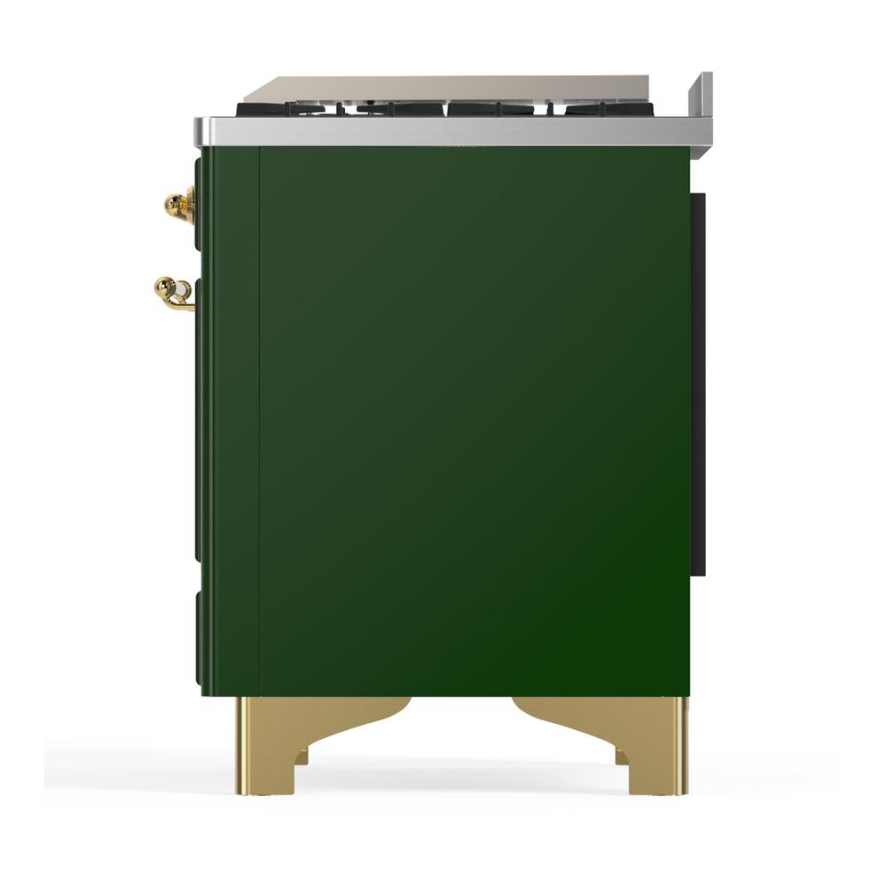 Ilve UM60FSQNR3EGGLP Ilve Um60Fsqnr3Egglp Majestic Iii 60 Inch Dual Fuel Range With 7 Burners, Griddle And French Top, Dual Function Burner With Up To 25,000 Btu (Liquid Propane, Solid Door, Emerald Green, Brass)