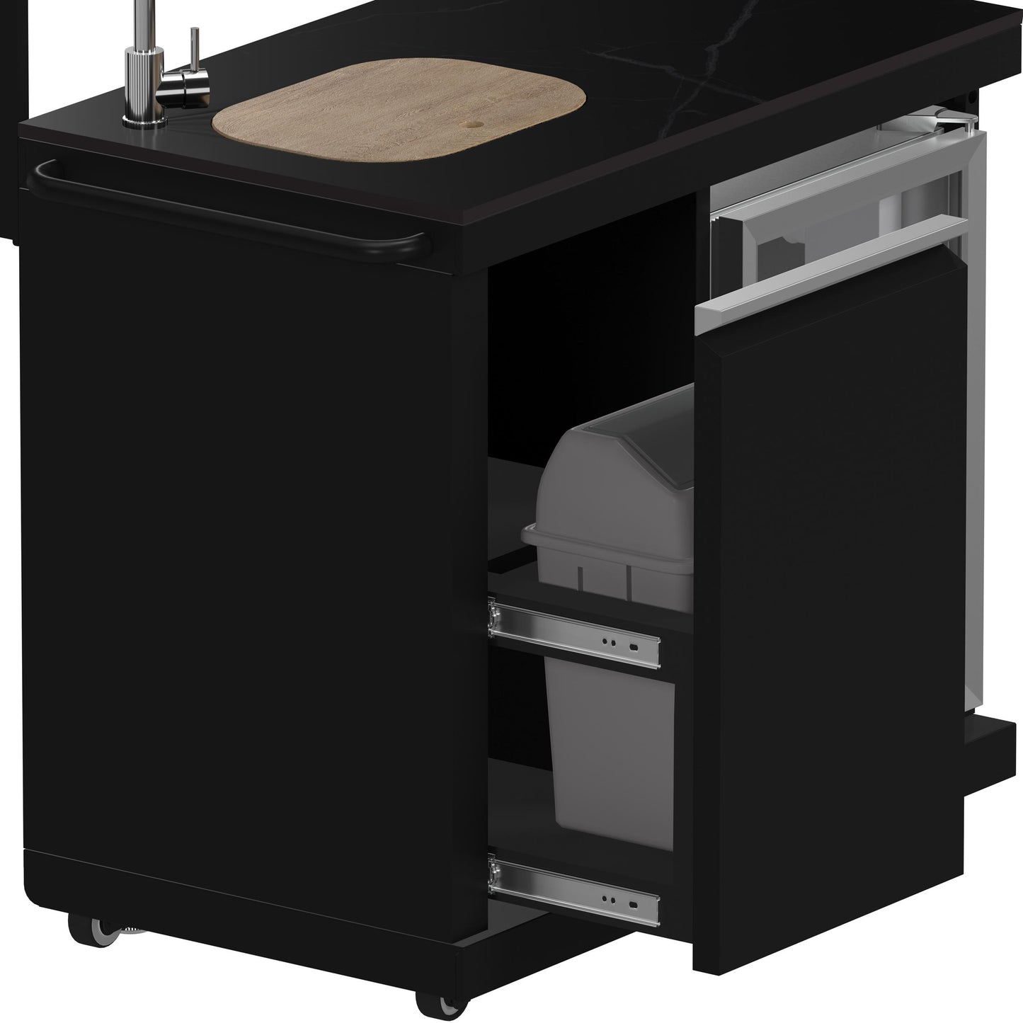 Forno FODKT2551BLK Forno All Aperto 87,600 Btu Outdoor Kitchen, 4 Burners, Infrared Burners, Side Burner, Black Sintered Stone Countertops, Gas Pizza Oven, Sink Module, Bar & Beverage Center