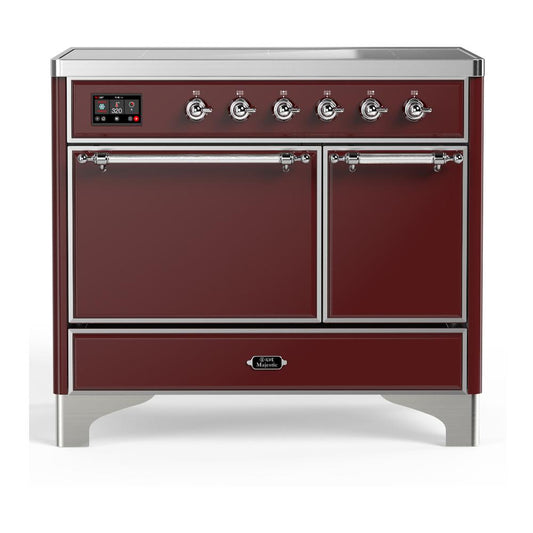 Ilve UMDIB40QNR3BUC Ilve Umdib40Qnr3Buc Majestic Iii 40 Inch Induction Range With 6 Elements, 3.82 Cu. Ft. Total Oven Capacity (Solid Door, Burgundy, Chrome)