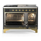 Ilve UM48FSQNR3MGGLP Ilve Um48Fsqnr3Mgglp Majestic Iii 48 Inch Dual Fuel Range With 5 Black Brass Burners, Griddle And French Top, Dual Function Burner Up To 25,000 Btu (Liquid Propane, Solid Door, Graphite Matte, Brass)