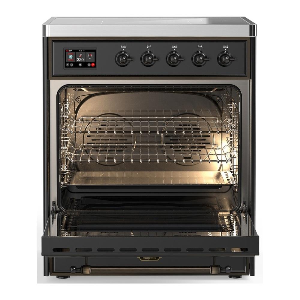 Ilve UMIB30QNR3MGB Ilve Umib30Qnr3Mgb Majestic Iii 30 Inch Induction Range With 4 Elements, 4 Cu. Ft. Oven Capacity (Solid Door, Graphite Matte, Burnished)