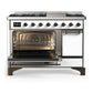 Ilve UM48FQNR3WHBLP Ilve Um48Fqnr3Whblp Majestic Iii 48 Inch Dual Fuel Range With 8 Burners And Griddle, Dual Function Burner Up To 25,000 Btu (Liquid Propane, Solid Door, White, Burnished)