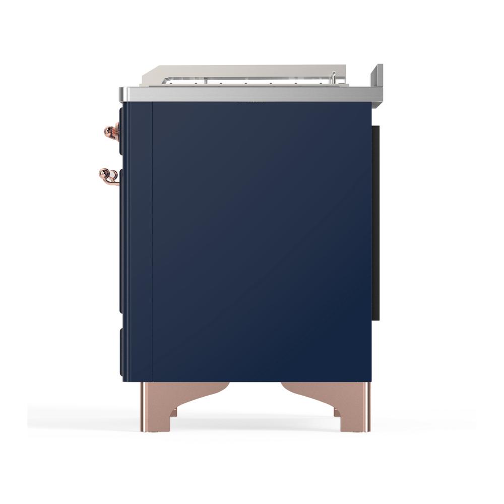 Ilve UM48FSQNR3MBPLP Ilve Um48Fsqnr3Mbplp Majestic Iii 48 Inch Dual Fuel Range With 5 Black Brass Burners, Griddle And French Top, Dual Function Burner Up To 25,000 Btu (Liquid Propane, Solid Door, Midnight Blue, Copper)