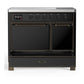 Ilve UMDIB40QNR3BKB Ilve Umdib40Qnr3Bkb Majestic Iii 40 Inch Induction Range With 6 Elements, 3.82 Cu. Ft. Total Oven Capacity (Solid Door, Glossy Black, Burnished)