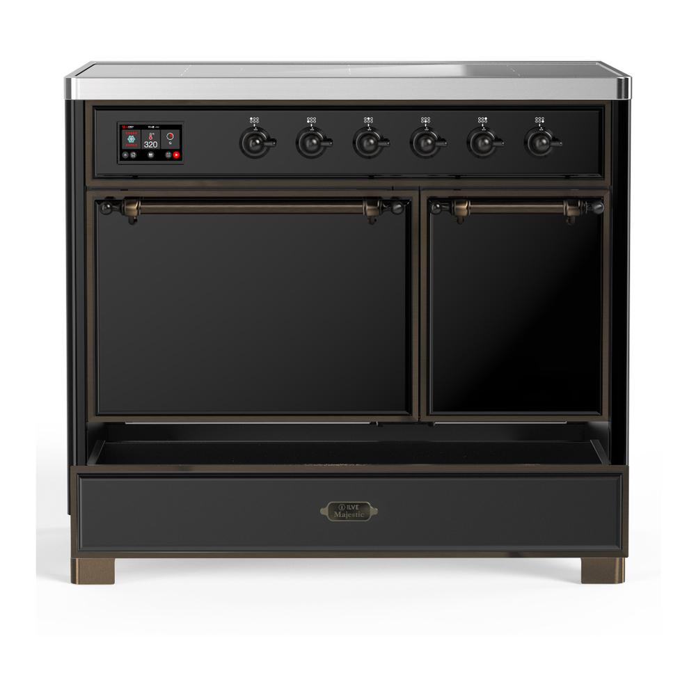 Ilve UMDIB40QNR3BKB Ilve Umdib40Qnr3Bkb Majestic Iii 40 Inch Induction Range With 6 Elements, 3.82 Cu. Ft. Total Oven Capacity (Solid Door, Glossy Black, Burnished)
