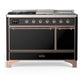 Ilve UM48FSQNR3BKPLP Ilve Um48Fsqnr3Bkplp Majestic Iii 48 Inch Dual Fuel Range With 5 Black Brass Burners, Griddle And French Top, Dual Function Burner Up To 25,000 Btu (Liquid Propane, Solid Door, Glossy Black, Copper)
