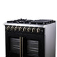Forno FFSGS638736BLK Forno Capriasca 36 Inch Freestanding French Door Dual Fuel Range In Black With Antique Brass Accessories, 6 Burners, True Convection Oven