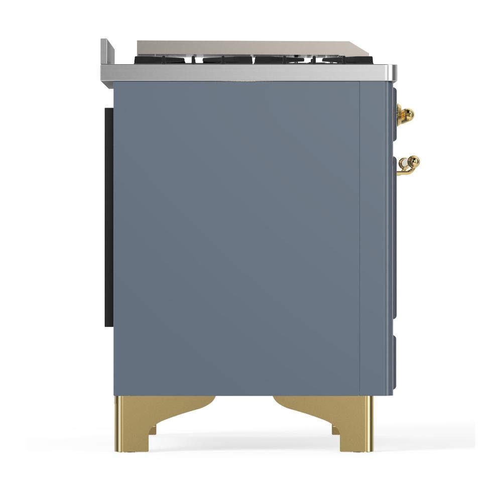 Ilve UM36FNR3BGGLP Ilve Um36Fnr3Bgglp Majestic Iii 36 Inch Dual Fuel Range With 6 Black Brass Burners And Griddle, Dual Function Burner Up To 25,000 Btu (Triple Glass Door, Blue Grey, Brass, Liquid Propane)