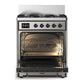 Ilve UM30QNR3SSB Ilve Um30Qnr3Ssb Majestic Iii 30 Inch Dual Fuel Range With 5 Black Brass Burners, Dual Function Burner Up To 25,000 Btu (Natural Gas, Solid Door, Stainless Steel, Burnished)