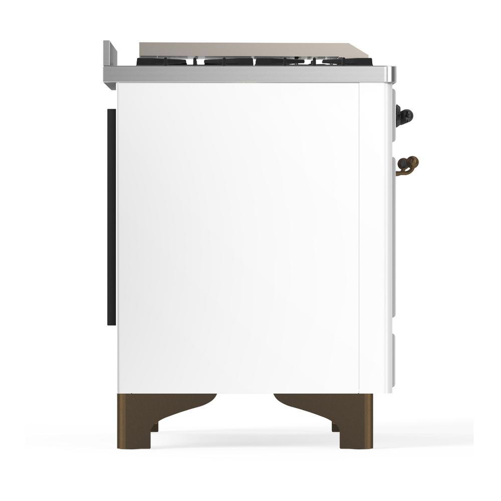 Ilve UM48FQNR3WHB Ilve Um48Fqnr3Whb Majestic Iii 48 Inch Dual Fuel Range With 8 Burners And Griddle, Dual Function Burner Up To 25,000 Btu (Natural Gas, Solid Door, White, Burnished)
