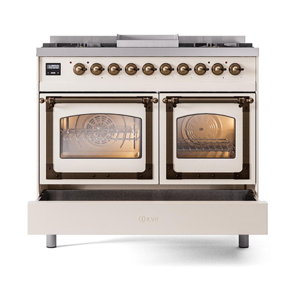 Ilve UND40FNMPAWBLP Ilve Und40Fnmpawblp Nostalgie Ii Noblesse 40" Dual Fuel Range (Liquid Propane, Triple Glass Door, Antique White, Burnished)