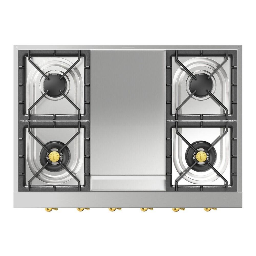 Ilve UHCP36FNSSGLP Ilve Uhcp36Fnssglp Nostalgie Ii 36 Inch Built-In Gas Rangetop With 6 Burners And Griddle, In Stainless Steel (Liquid Propane, Brass)