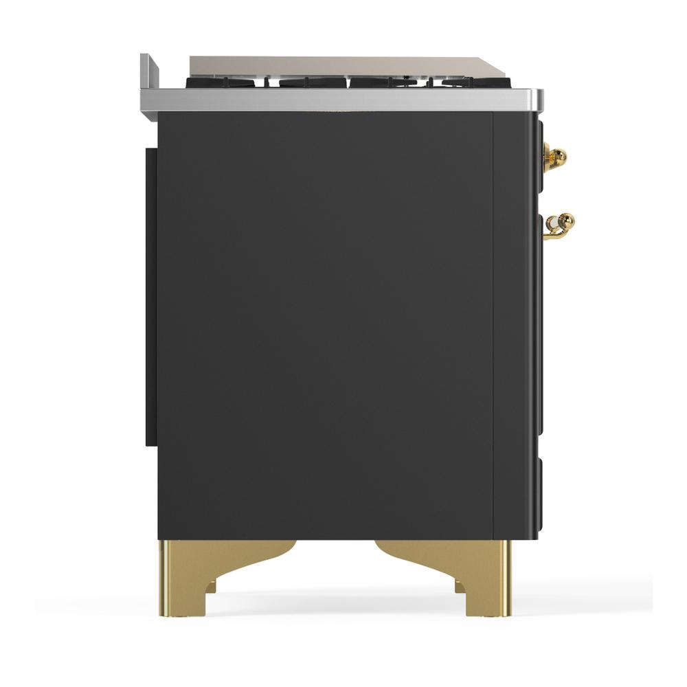 Ilve UM48FQNR3MGGLP Ilve Um48Fqnr3Mgglp Majestic Iii 48 Inch Dual Fuel Range With 8 Burners And Griddle, Dual Function Burner Up To 25,000 Btu (Liquid Propane, Solid Door, Graphite Matte, Brass)