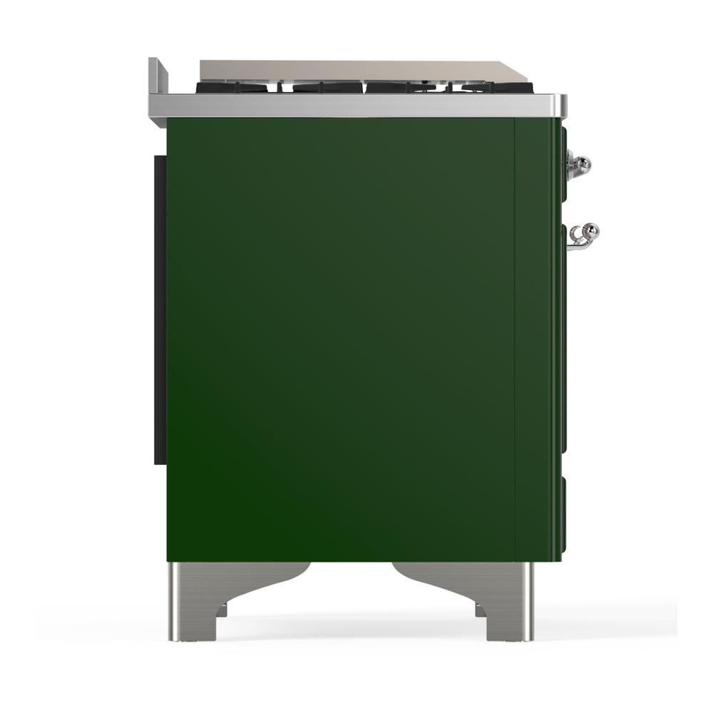 Ilve UM48FSQNR3EGC Ilve Um48Fsqnr3Egc Majestic Iii 48 Inch Dual Fuel Range With 5 Black Brass Burners, Griddle And French Top, Dual Function Burner Up To 25,000 Btu (Natural Gas, Solid Door, Emerald Green, Chrome)