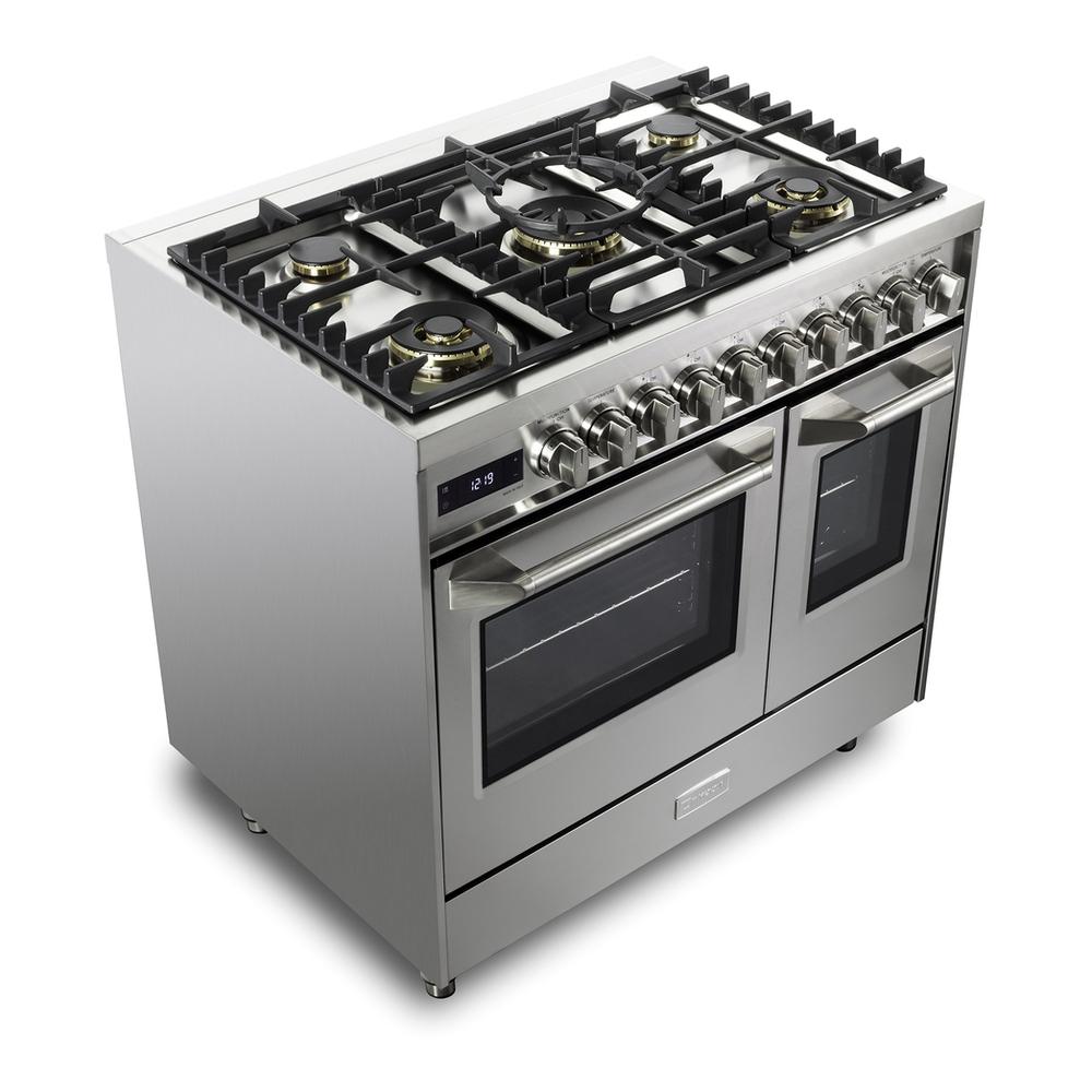 Verona VUFSGE365DSS Verona Vufsge365Dss 36 Inch Ultima Collection Double Oven Dual Fuel Range With 5 Brass Burners, 4.1 Cu. Ft. Total Oven Capacity