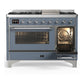Ilve UM48FNR3BGCLP Ilve Um48Fnr3Bgclp Majestic Iii 48 Inch Dual Fuel Range With 8 Burners And Griddle, Dual Function Burner Up To 25,000 Btu (Liquid Propane, Triple Glass Door, Blue Grey, Chrome)