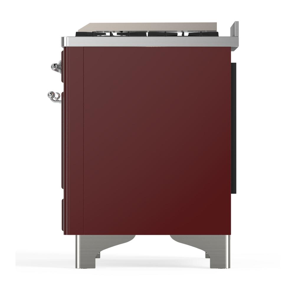 Ilve UM36FQNR3BUC Ilve Um36Fqnr3Buc Majestic Iii 36 Inch Dual Fuel Range With 6 Black Brass Burners And Griddle, Dual Function Burner Up To 25,000 Btu (Solid Door, Burgundy, Chrome, Natural Gas)