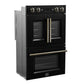 Forno FBOEL134030BLK Forno Asti 30-Inch Double Electric Wall Oven With Upper French Doors In Black & Antique Brass, 7.36 Cu. Ft. Dual True Convection, 7,200W, Air Fry, Sous Vide, Self-Clean