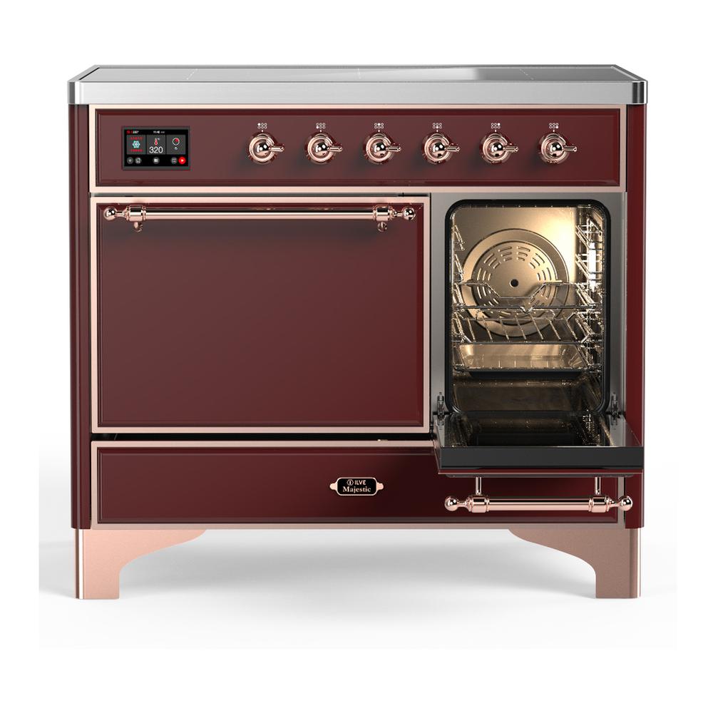 Ilve UMDIB40QNR3BUP Ilve Umdib40Qnr3Bup Majestic Iii 40 Inch Induction Range With 6 Elements, 3.82 Cu. Ft. Total Oven Capacity (Solid Door, Burgundy, Copper)