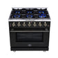Forno FFSGS623936BLK Forno Massimo 36-Inch Black Freestanding Gas Range, 6 Sealed Burners, Convection Oven, Energy Efficient