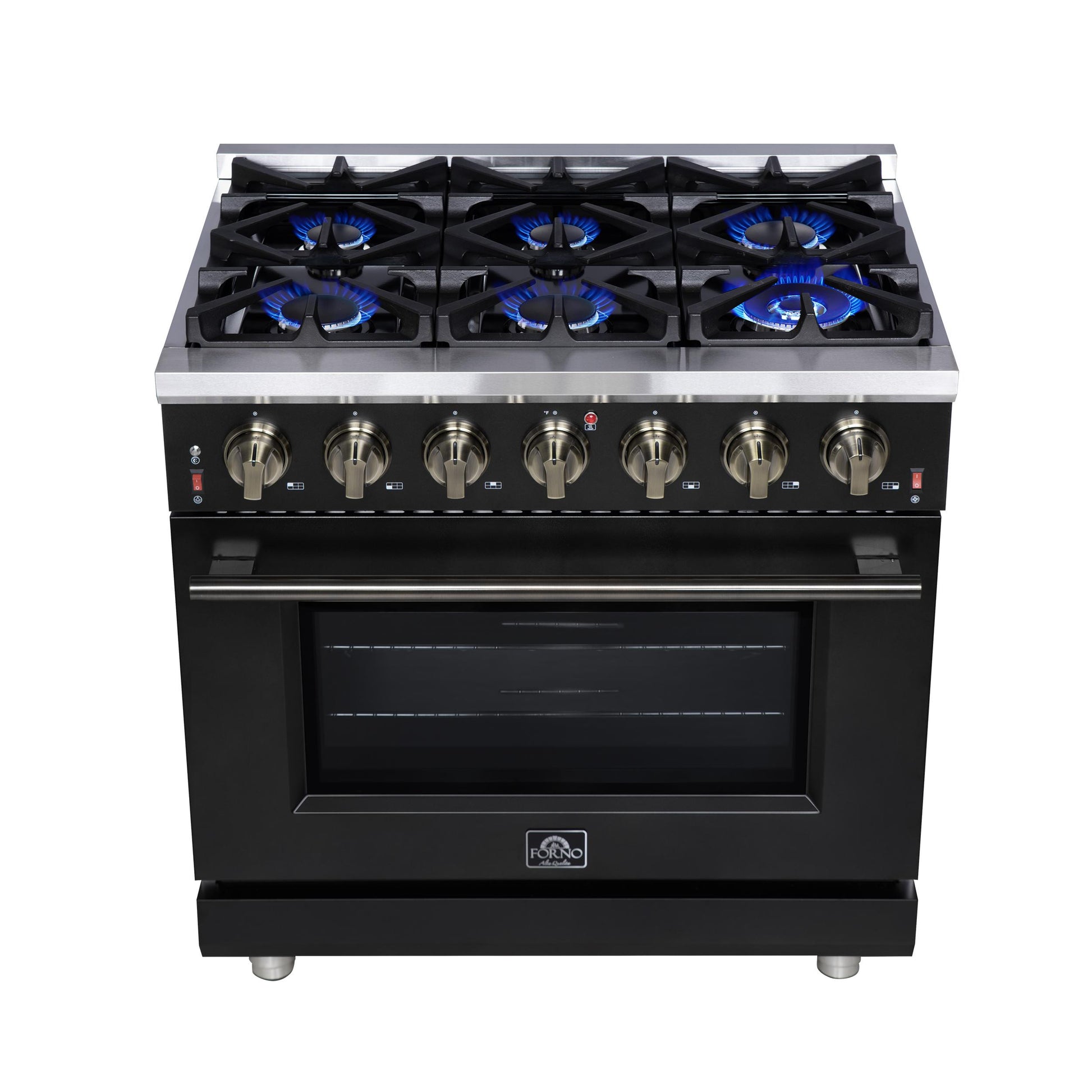 Forno FFSGS623936BLK Forno Massimo 36-Inch Black Freestanding Gas Range, 6 Sealed Burners, Convection Oven, Energy Efficient